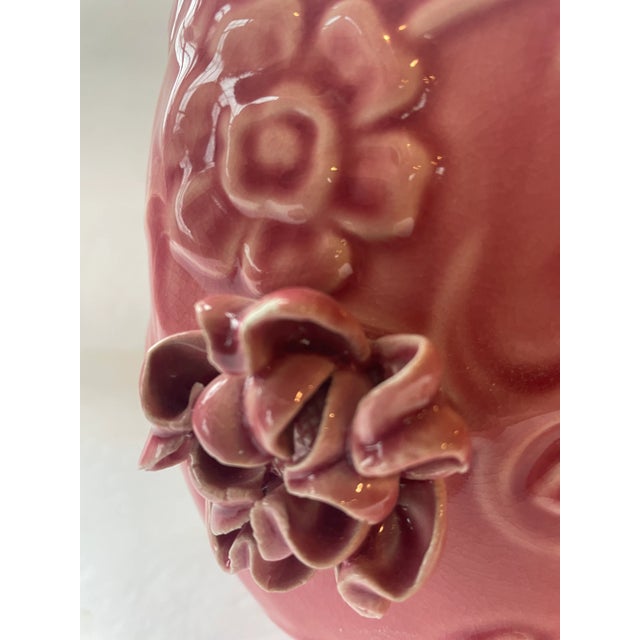 Chinese Porcelain Vase Hand Sculpted Pink Flowers For Sale - Image 10 of 10