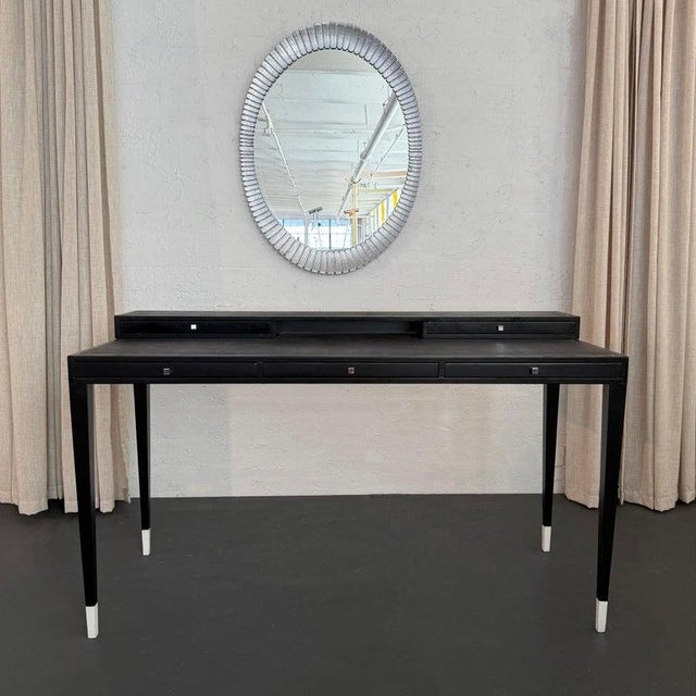 Art Deco Italian Designer Tiered Black Lacquer Shagreen Leather Writing Desk For Sale - Image 3 of 14