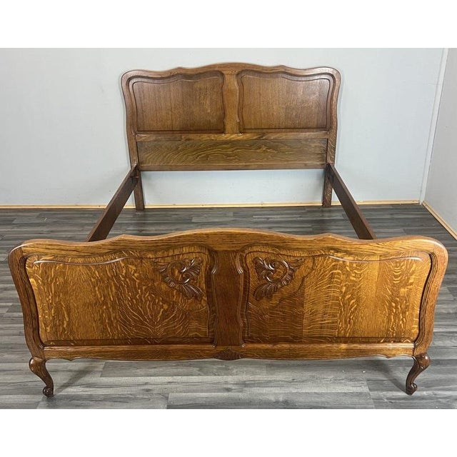 Vintage French Louis XVI Style Double Bed Frame in Oak with Carved Headboard For Sale - Image 11 of 11