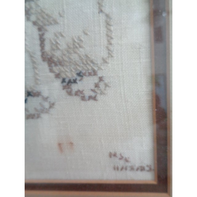 Vintage Framed Poodle Stich on Linen For Sale - Image 4 of 5