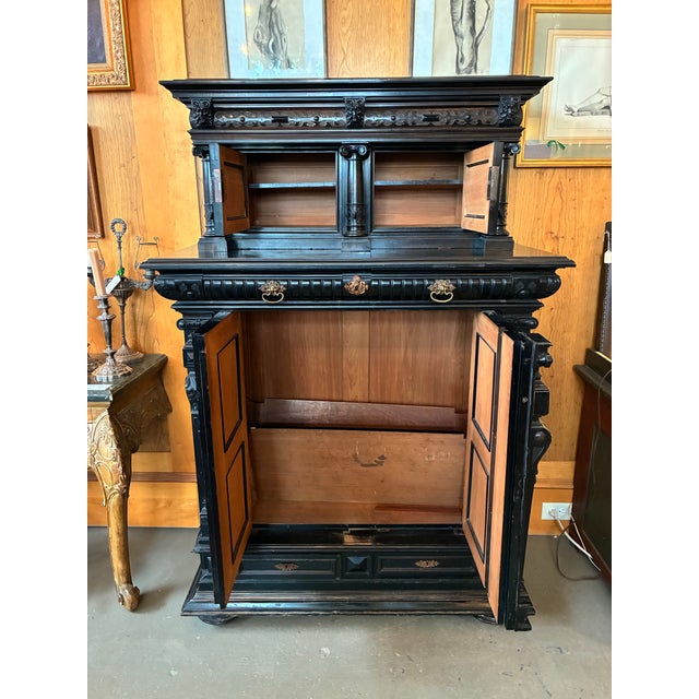Antique Napoleon III Ebonized Two Part Cabinet For Sale - Image 11 of 12