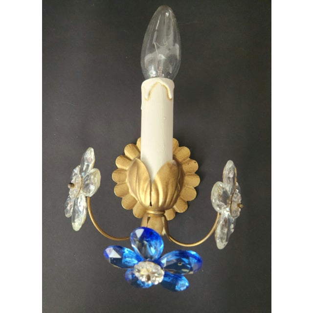 1970s Gilt Floral Wall Lamps with Murano Glass Flowers, Italy, 1960s, Set of 2 For Sale - Image 5 of 18