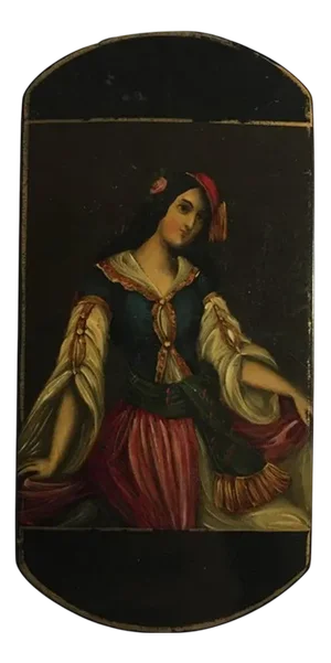 18th Century Decorative Lacquered Portrait Figures Wood Tobacco Snuff Box, 1750