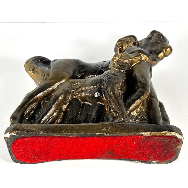 Gilded Chalkware Equestrian Mantel Piece With Child & Dog, c.1930-1940s For Sale - Image 9 of 13