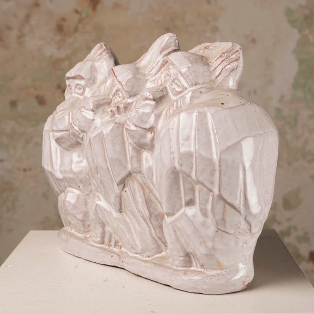 Art Deco Glazed Craquelé Ceramic Sculpture with Three Gorillas, 1940s For Sale - Image 6 of 10
