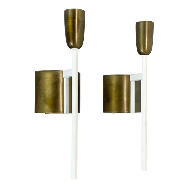 Brass Tube Theatre Wall Light Sconces in the style of Stilnovo, Italy, 1950, Set of 2 For Sale
