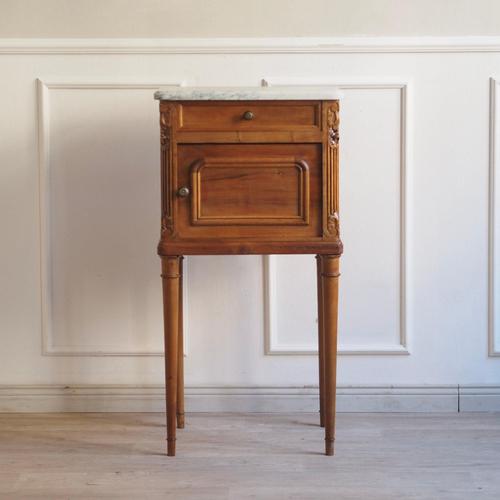 Antique French Bedside Table with Marble and Porcelain Top, 1890s For Sale - Image 15 of 17