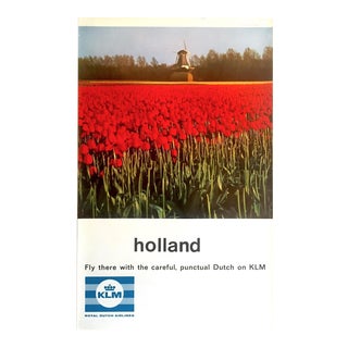 Vintage Mid Century " Klm Holland " Collector's Lithograph Print Dutch Airline Travel Poster For Sale