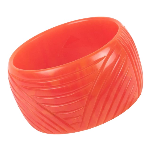 Carved Bakelite Bracelet Bangle Tequila Sunrise Pink Marble For Sale