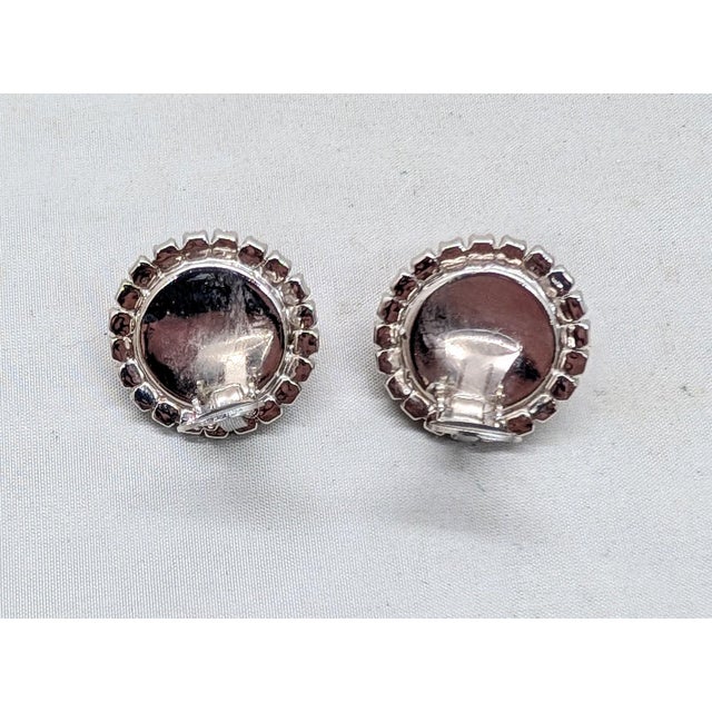 Orange Vintage 1950s Signed Kramer Carved Faux-Coral Clear Rhinestone Clip Earrings For Sale - Image 8 of 9