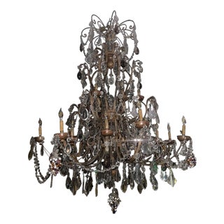 Early 19th Century Monumental Venetian Wrought Iron, Wood & Crystal Chandelier For Sale