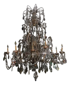 Early 19th Century Monumental Venetian Wrought Iron, Wood & Crystal Chandelier