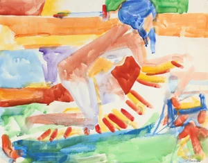 Jack Freeman Female Nude With Blue Hair, Watercolor Figure, Circa 1960s