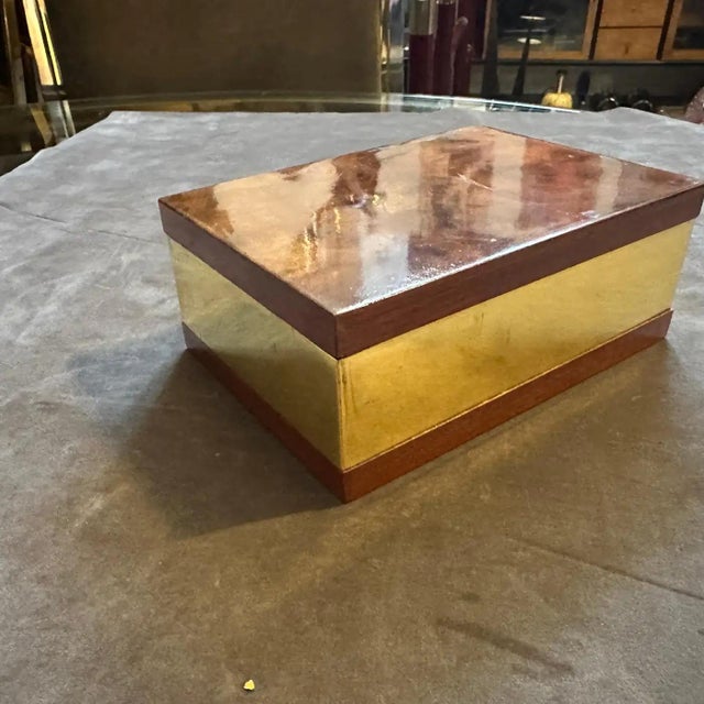1970s Mid-Century Modern Walnut Root and Gilt Metal Italian Luxury Box For Sale - Image 6 of 10