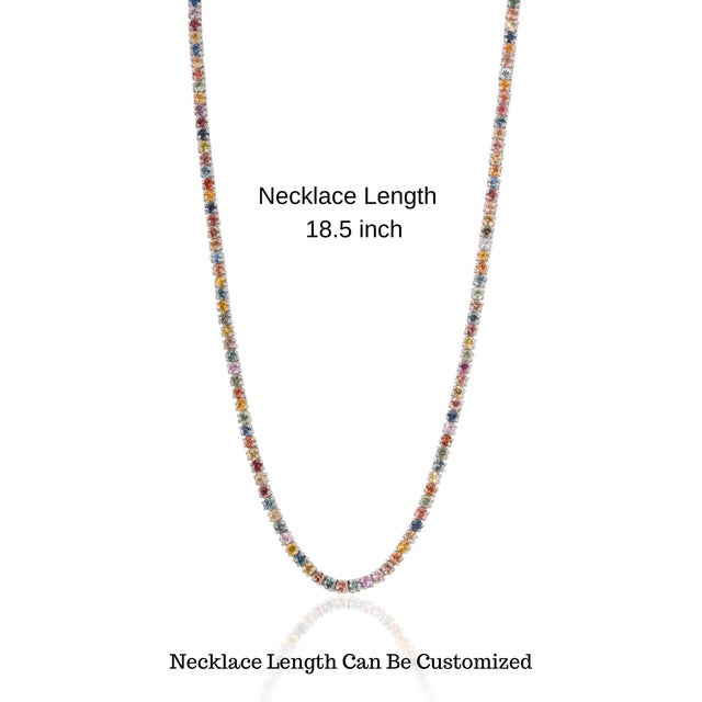 925 Silver 20.81 Ct Rainbow Multi Sapphire Rivière Tennis Necklace 18.5 Inch - Christmas Gift For Sale - Image 10 of 13