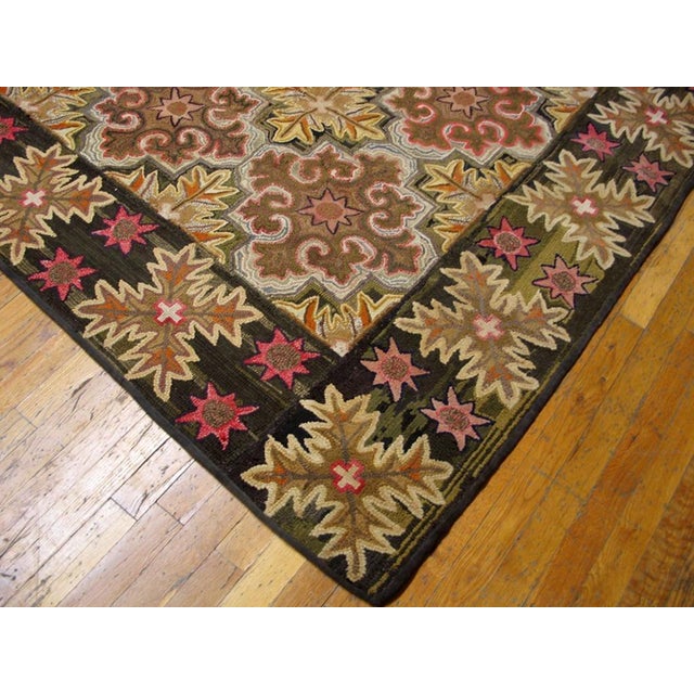 19th Century Awesome Ivory and Camel Color With Symmetric Design Antique American Hooked Rug For Sale - Image 5 of 5