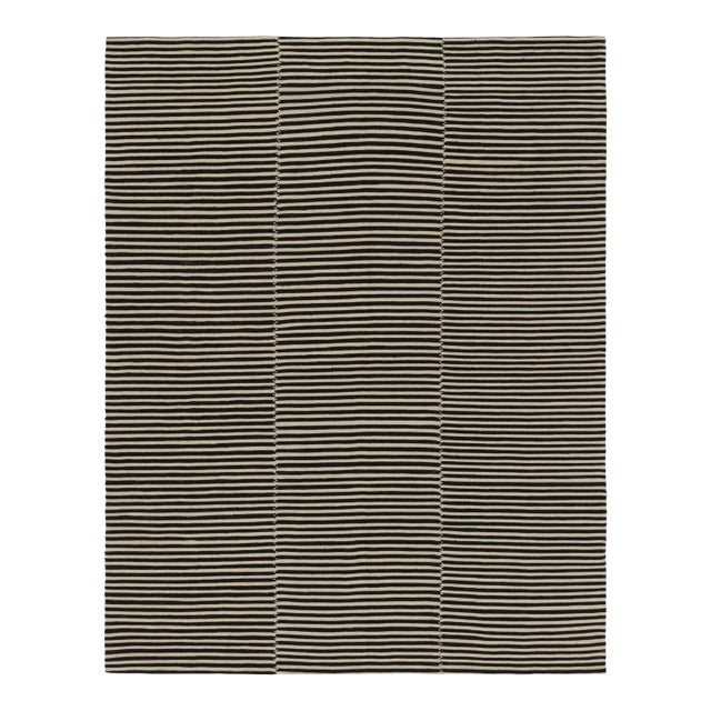 Rug & Kilim’s Contemporary Kilim With Textural Cream and Black Stripes For Sale