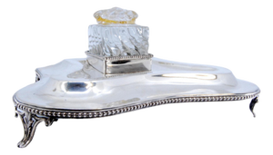 Silver Inkwell with Pearly Frieze Base and Glass Tank