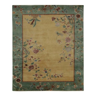 Rug & Kilim Chinese Style Art Deco Rug in Gold with Multicolor Floral Patterns - 8'x10' For Sale