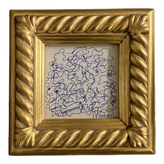 1980’s Original Wayne Cunningham Abstract Ink Drawing Chunky Gold Frame For Sale