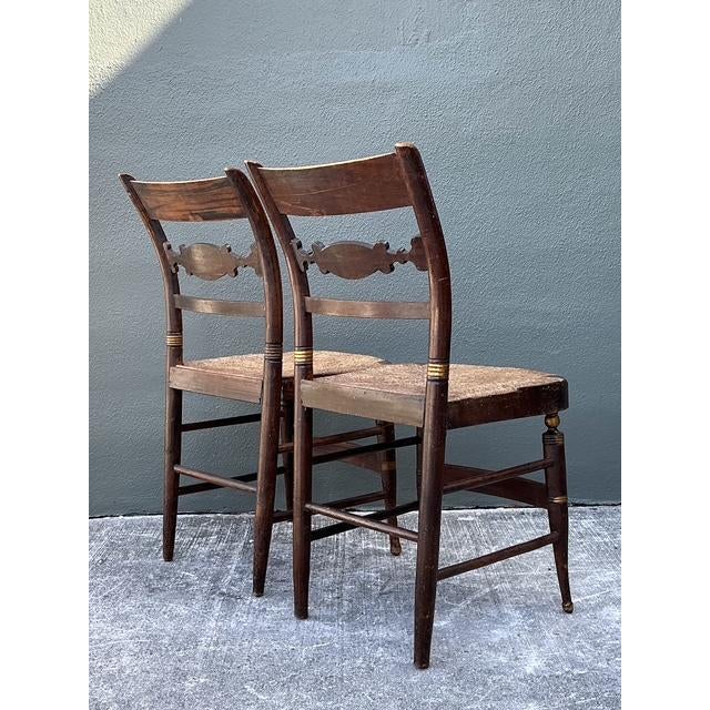 Wood Vintage Hand Painted Hitchcock Rush Seat Chairs - Set of 2 For Sale - Image 7 of 12