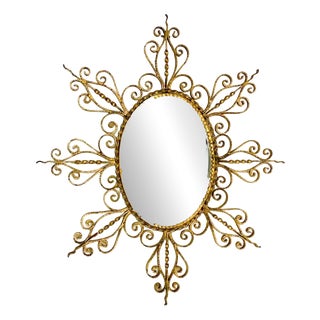 Mid-Century Iron Frame Mirror with Beveled Glass, 1920s For Sale