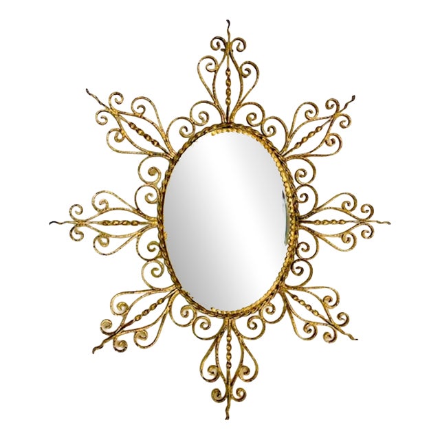 Mid-Century Iron Frame Mirror with Beveled Glass, 1920s For Sale