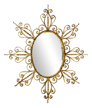 Mid-Century Iron Frame Mirror with Beveled Glass, 1920s