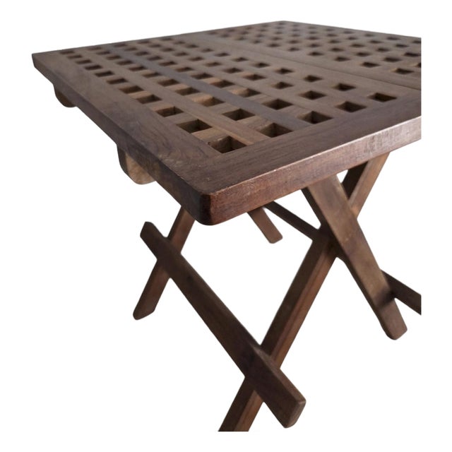 French Teak Folding Side Table For Sale