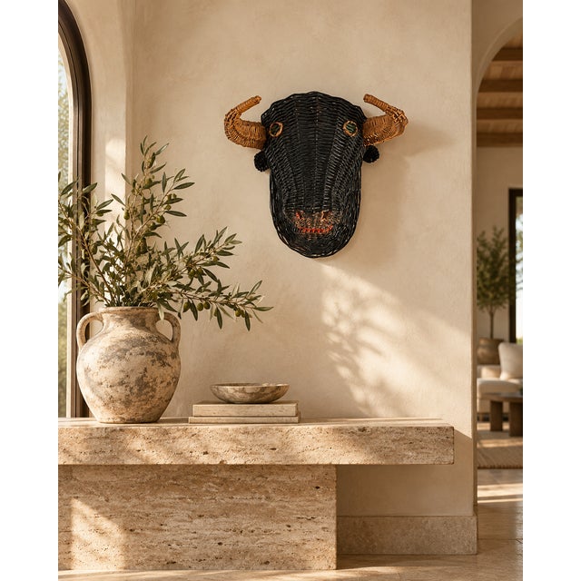 French Polychrome Wicker Bull, 1950s For Sale - Image 10 of 11