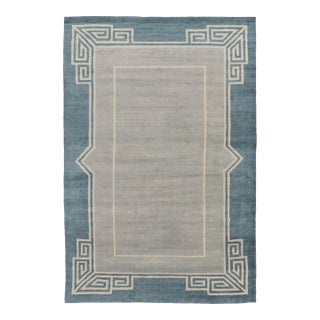 Rug & Kilim’s Oversized Contemporary Art Deco Style Rug in Teal, Ivory & Gray For Sale