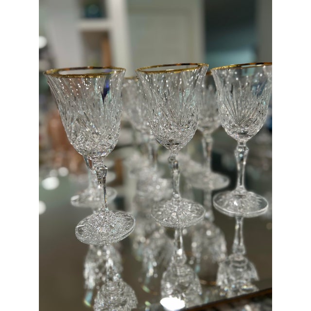 1990s 1990s Miller Rogaska Crystal Wine Glasses in Richmond Pattern With Gold Rimmed Trim- Set of 12 For Sale - Image 5 of 10