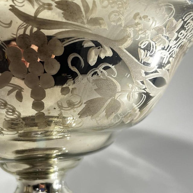 Mercurized and Gilded Blown Glass Bowl with Acid-Etched Floral Decoration, Late 19th Century For Sale - Image 3 of 15