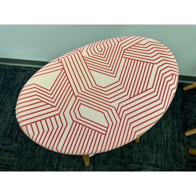 Mid-Century Modern Set of 6 Steelcase Enea Café Wood Counter Stool Upholstered Red Seat For Sale - Image 3 of 7