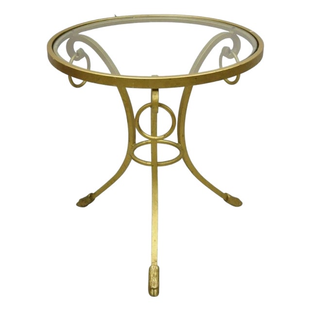 Late 20th Century Italian Neoclassical Style Gold Hoof Foot Round Occasional Side Table For Sale