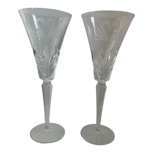 Early 21st Century Waterford Crystal Heirloom Wedding Swan Toasting Flutes- a Pair