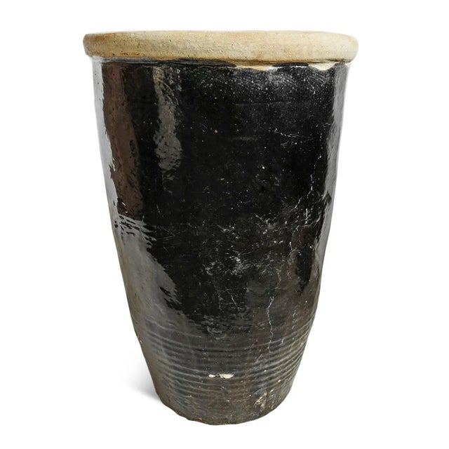 Beautiful large vintage black glazed ceramic village pot or planter. Characteristic signs of age to be cherished. Each is...