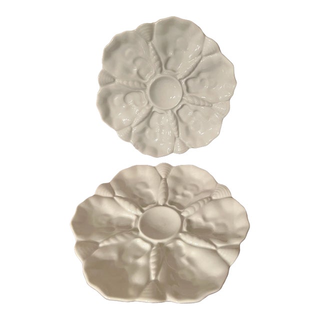 Mid 20th Century White Porcelain Oyster Plates - a Pair For Sale