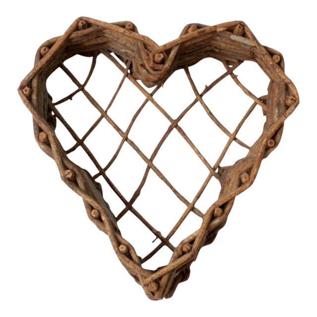 Vintage Twig Heart Basket For Sale