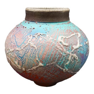 Steven Forbes deSoule 1987 Signed Raku Studio Pottery Urn Vase Sculpture 8.5" For Sale