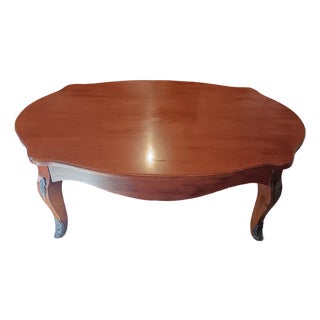 Vintage Solid Wood French Style Oval Coffee Table With Bronze Leaf Accents For Sale