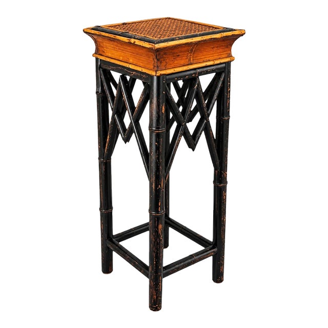 Vintage Chinoiserie Rattan Bamboo Stand For Sale