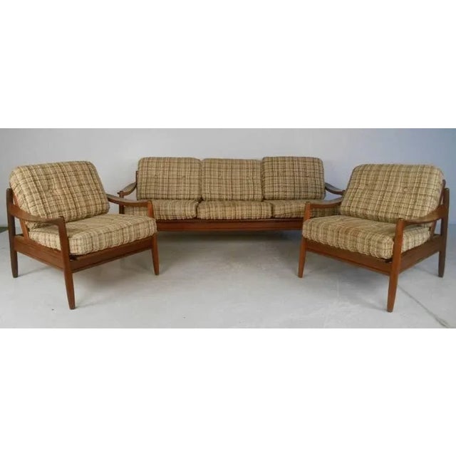 Tan 1970s Scandinavian Modern Sofa and Chairs For Sale - Image 8 of 8