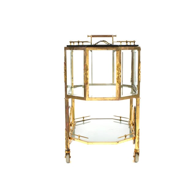Mid 20th Century Hollywood Regency Beveled Glass, Bronze, Tea Wagon / Serving Cart / Bar Cart For Sale - Image 5 of 8