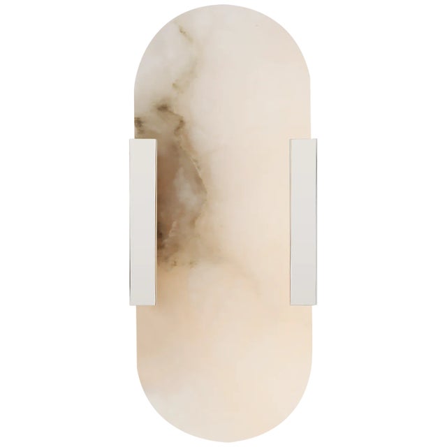 Modern Kelly Wearstler for Visual Comfort Signature Melange 10" Elongated Sconce in Polished Nickel with Alabaster For Sale - Image 3 of 4