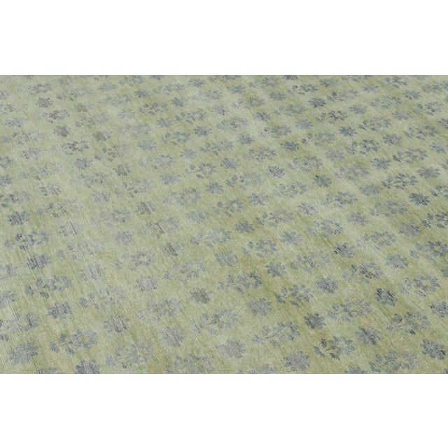 Modern Rug & Kilim’s Block Print Square Rug With Sage Green Field and Floral Patterns For Sale - Image 3 of 7