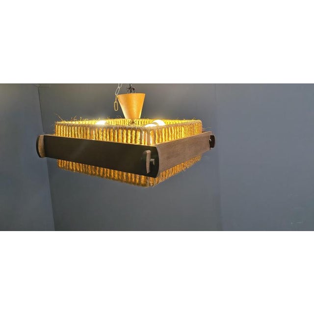 Raffia Bast, Wood and Acrylic Pendant Lamp from Temde, Switzerland, 1960s, Set of 2 For Sale - Image 10 of 12