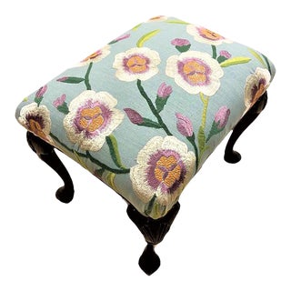 Early 20th Century Antique Ottoman With New Floral Embroidered Upholstery For Sale