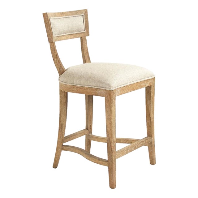 Carvell Counter Stool - Natural Linen / Weathered Oak Frame For Sale