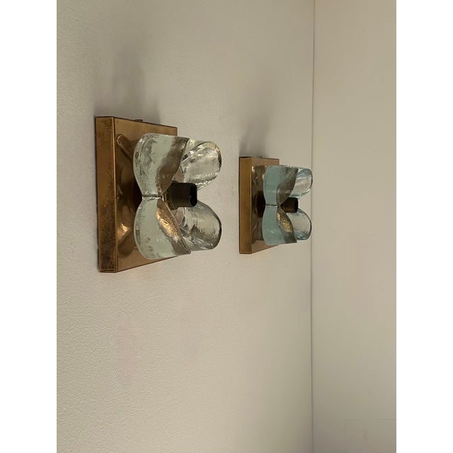 Brass and Glass Floral Motif Wall Sconces, Germany, 1970s, Set of 2 For Sale - Image 6 of 8